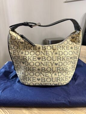 Dooney & Bourke Beige Logo Hobo with Dark Trim